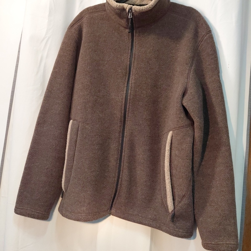 AIGLE POLARTEC Brown Warm Fleece Zip Up Jacket & Pockets Men's XL Hiking Camping